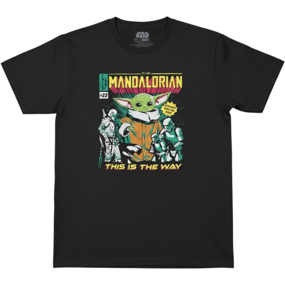 Star Wars The Mandalorian Grogu Comic Graphic T-Shirt Black Men's 2XL Mad Engine